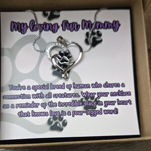 Silver Heart Necklace with Paw Charm